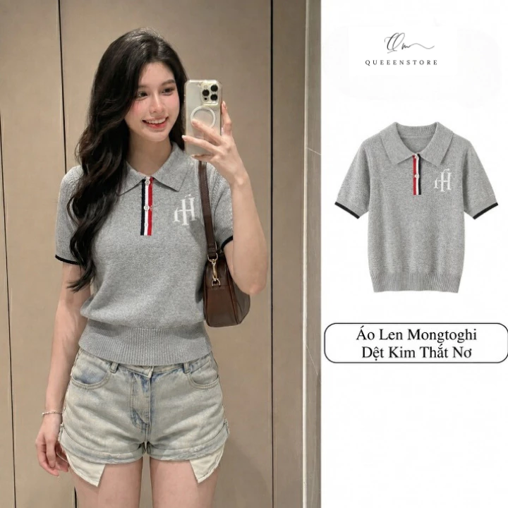 Áo Len Polo Ngắn Tay Chất Dệt Kim HT86 Mềm Phối Viền Tay Năng Động Màu Sắc Tôn Da