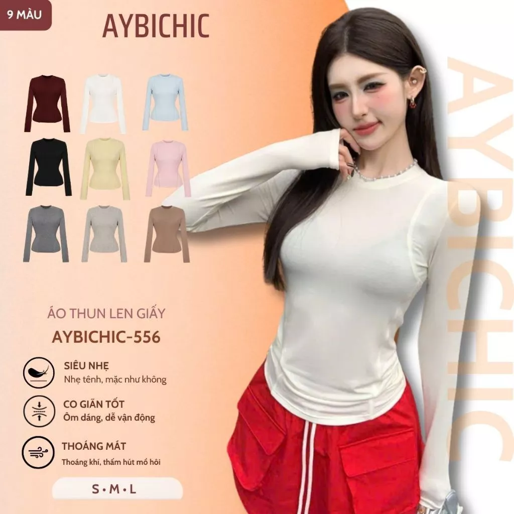 Áo Thun Chất Len Giấy  Mịn Nữ Dài Tay , Áo Giữ Nhiệt Nữ Dài Tay Chống Nắng Dễ Mix Đồ Nhiều Màu AB556