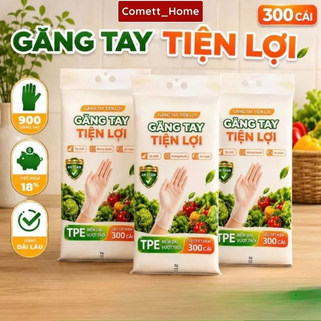 Găng Tay TPE Đa Năng Siêu Dai Hộp 300 Cái Kèm Treo Tường, Găng Tay Thực Phẩm An Toàn Vệ Sinh