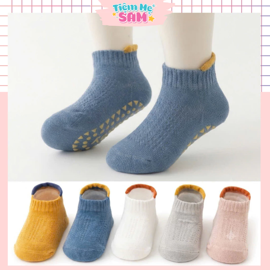 Set 3đ Tất Lưới Chống Trơn Trượt Cho Bé 8Th-3 Tuổi, Tất Lưới Trơn Basic Cho Bé Trai Bé Gái - TMT005