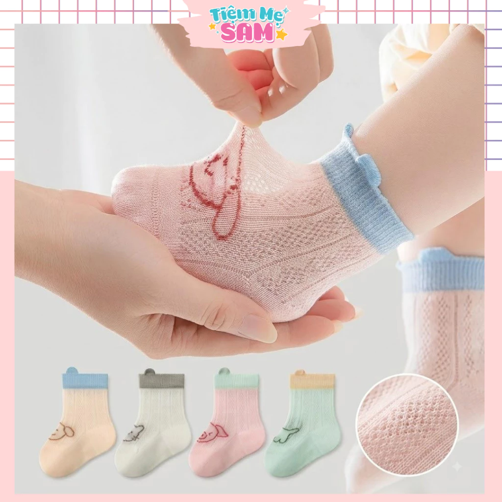Set 3 Đôi Tất Lưới Mỏng Mùa Hè Cho Bé Trai Bé Gái 0-3 Tuổi, Tất Chống Trơn Trượt Thoáng Mát, Mềm Mại - TMT003