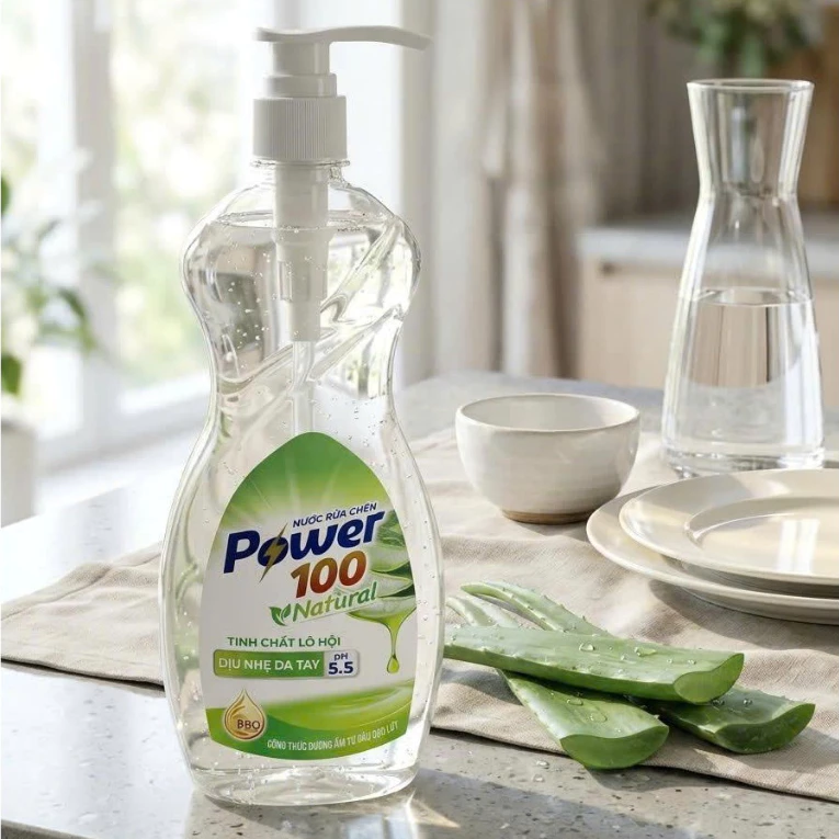 Nước rửa chén POWER100 Green tinh dầu bưởi tây, lô hội 750G