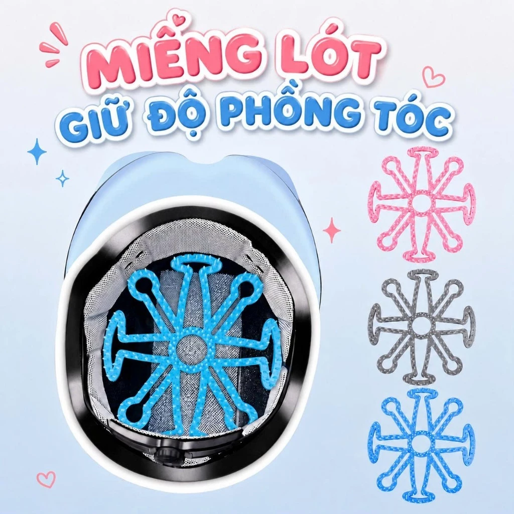 Miếng lót giữ độ phồng tóc, thoáng khí giúp tóc bồng bềnh tự nhiên khi mang nón bảo hiểm