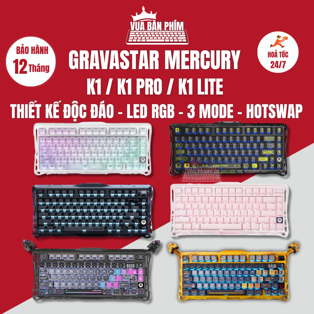 Bàn phím cơ Gravastar Mercury k1 lite / k1 pro không dây, led rgb , hotswap , led viền , thiết kế đẹp mắt , mạch xuôi