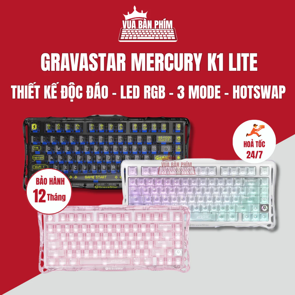 Bàn phím cơ Gravastar Mercury K1 Lite không dây, led rgb , hotswap , led viền , thiết kế đẹp mắt , mạch xuôi