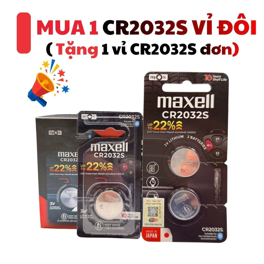 CR2032S vỉ đôi tặng vỉ 1 theo chương trình hãng Maxell