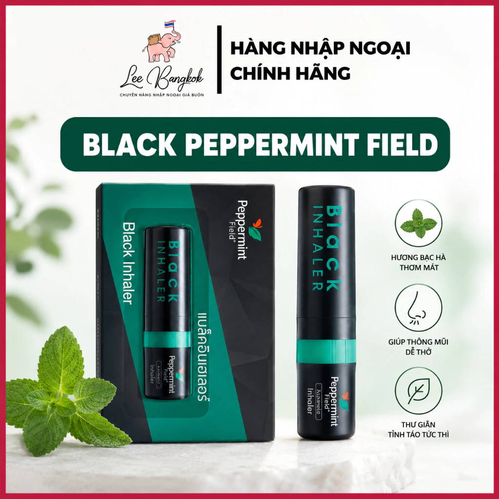 Ống Hít Đen 2 Đầu Black Inhaler Peppermint Field Thái Lan Thông Mũi Mát Họng Phiên Bản Đặc Biệt Nội Địa Thái Lan