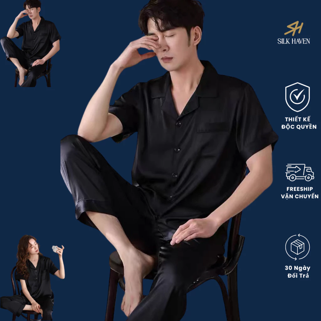 Bộ ngủ pijama Lụa Mỹ  cao cấp  -SILK HAVEN BL13 -  Bộ đồ lụa mặc nhà  cao cấp cho nam