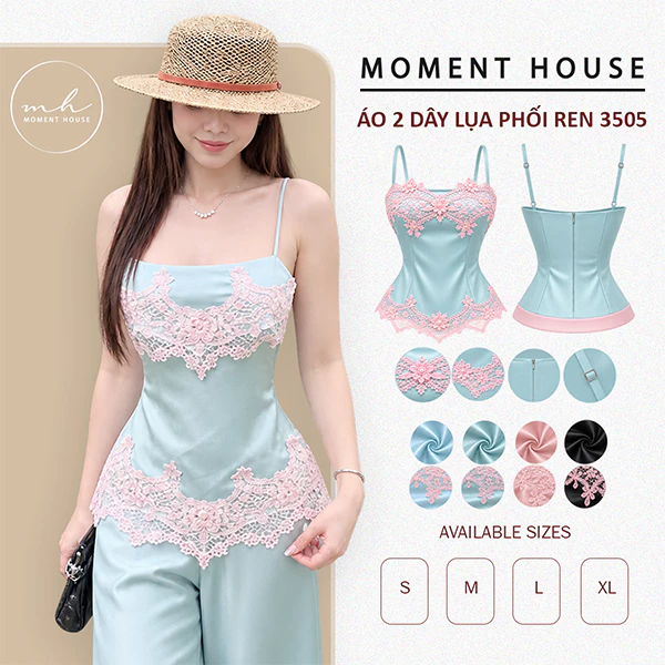ÁO 2 DÂY LỤA QUEEN PHỐI REN CAO CẤP- MÃ 3505
