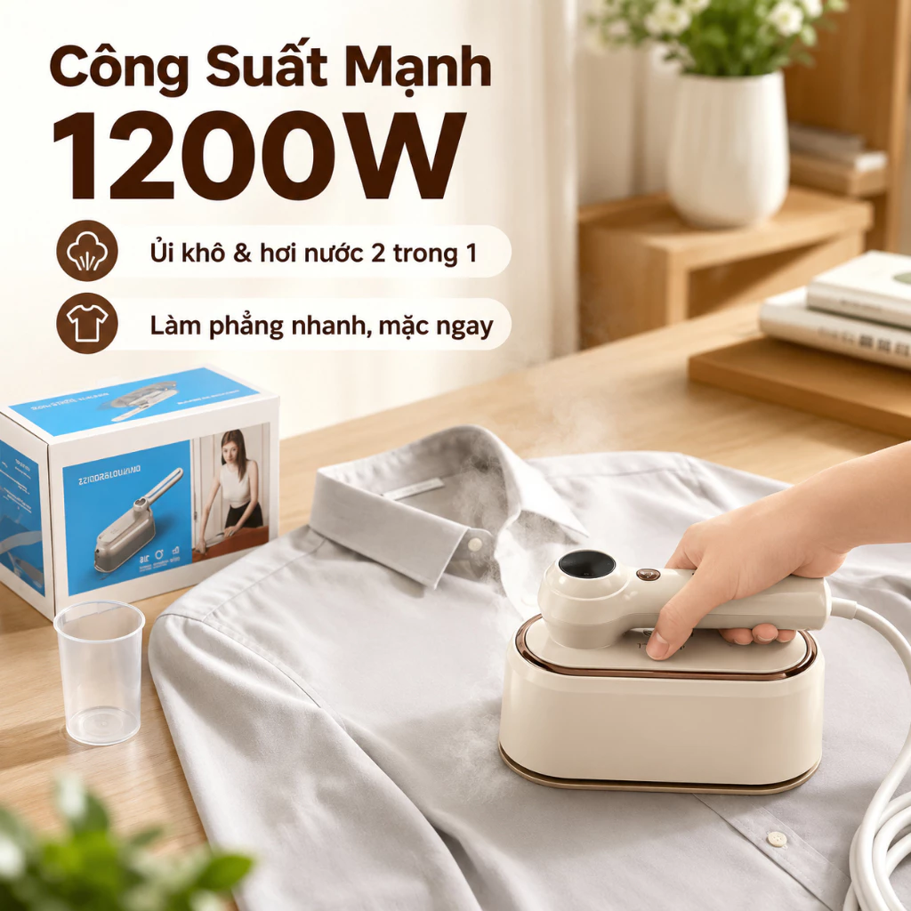 Bàn ủi cầm tay cầm tay 1200W Công suất 160ml cho tất cả các loại vải Hơi nước và sấy khô 2 trong 1