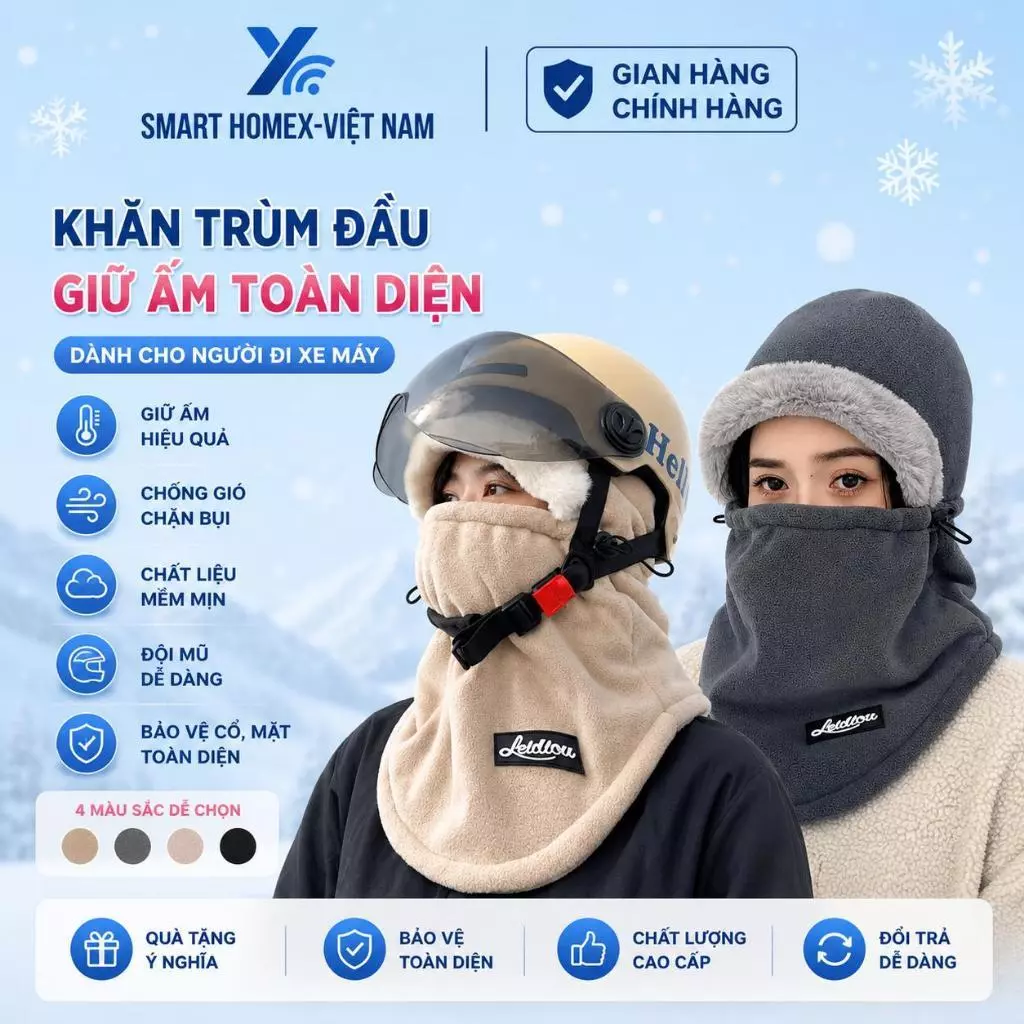 Mũ Trùm Đầu Mặt Nạ Khẩu Trang Giữ Ấm Chuyên Dụng - Lót Lông Cừu Dày Dặn, Chống Gió Tuyệt Đối