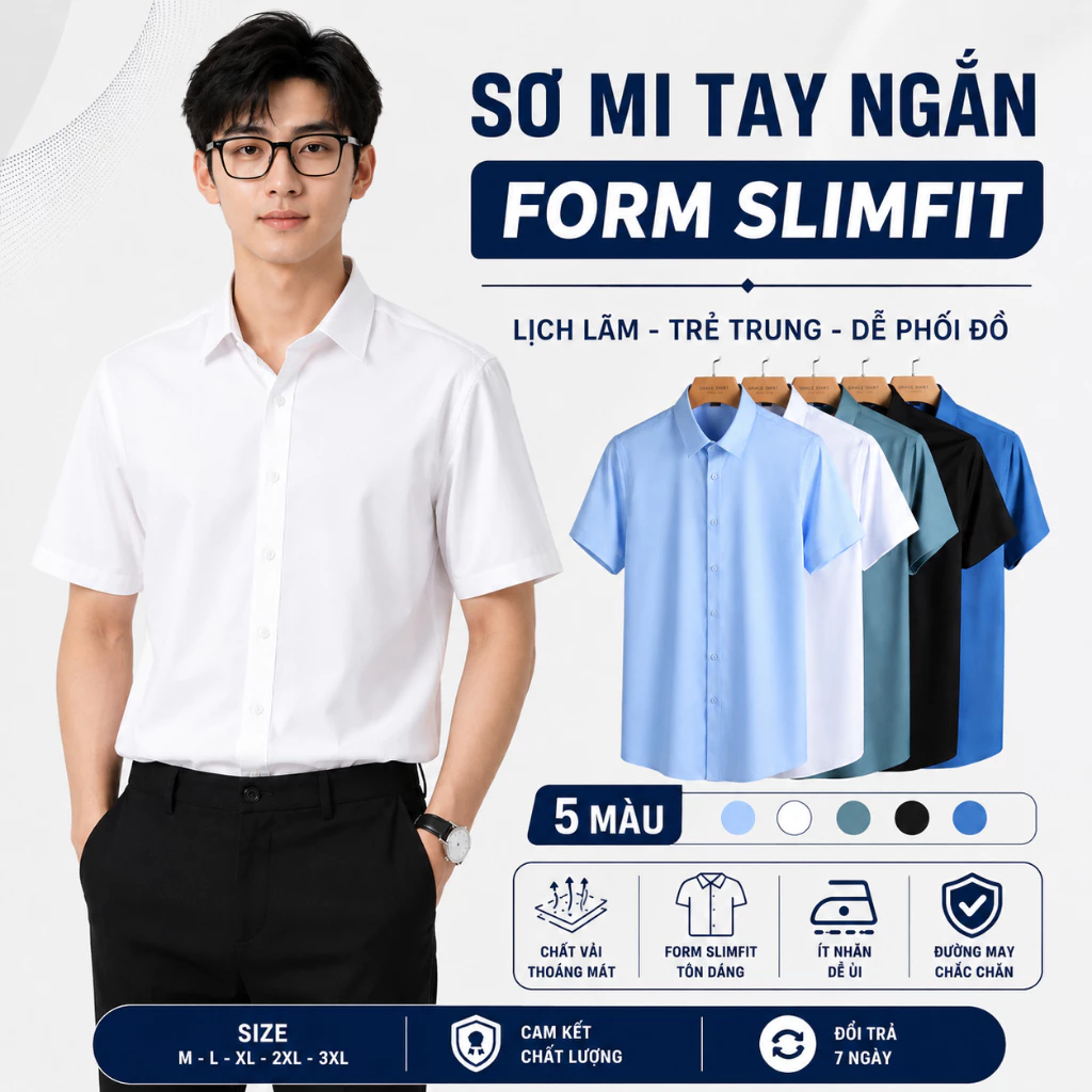 Áo Sơ Mi Nam Nữ Tay Ngắn Công Sở Misfitt - Áo Sơ Mi Cộc Tay Basic Form Rộng Cao Cấp Chống Nhăn