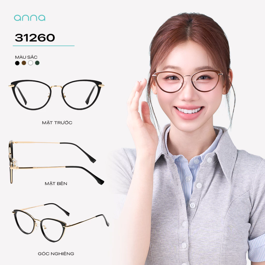 [BACK TO SCHOOL] Gọng kính mắt thời trang nữ ANNA dáng mắt mèo chất liệu kim loại trendy chắc chắn OL 31260
