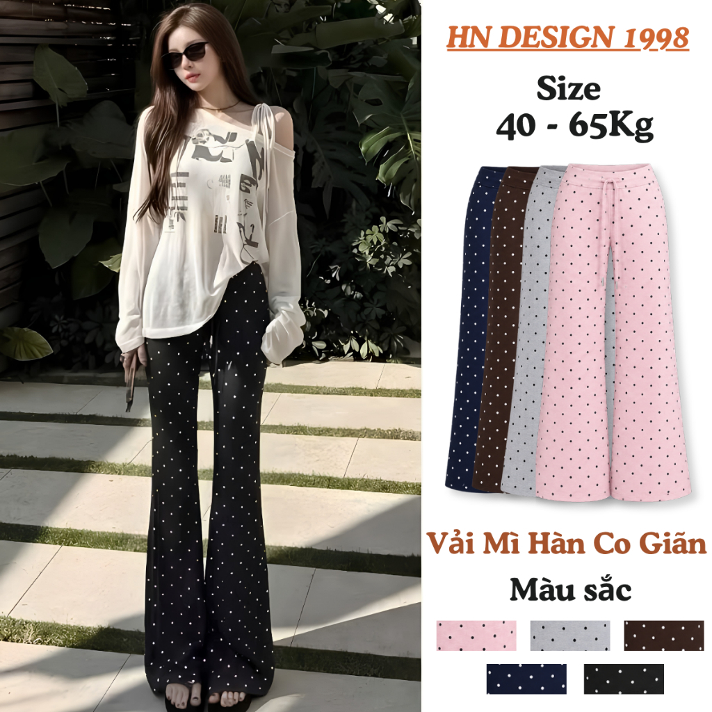Quần Ống Loe Chấm Bi Dáng Suông Dài 93 100cm Hot Trend Tôn Dáng Phong Cách Hàn…