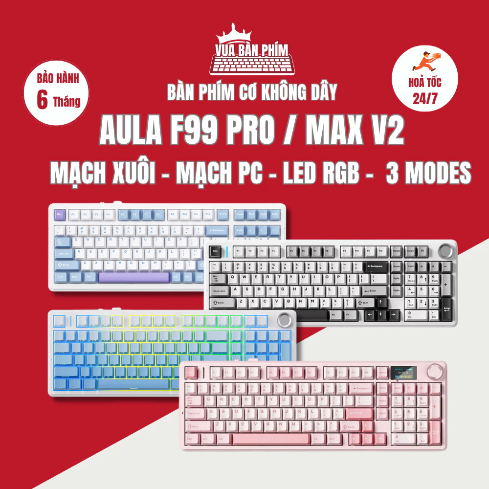 [Hàng Sẵn] Bàn phím cơ không dây Aula F99 | aula f99 mạch xuôi/ngược, led rgb, hỗ trợ hostswap,keycap, pbt double shot