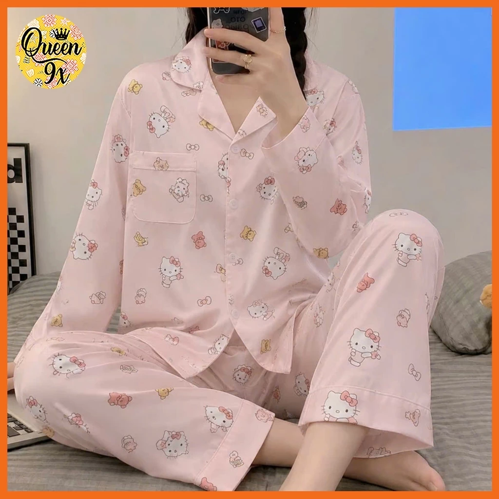 Bộ Pijama, Đồ Bộ Mặc Ở Nhà Cho Nữ Dáng Dài kity gấu vàng xinh xắn dễ thương từ 35-53kg