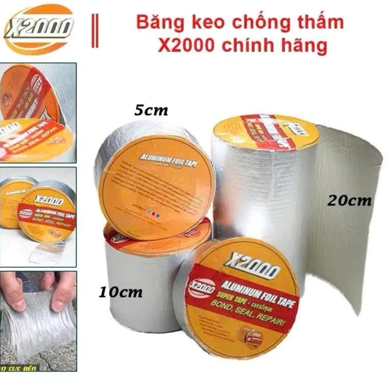 Băng keo chống thấm X2000 siêu dính công nghệ NB, chống dột mái tôn, ống nước, tường nhà - 5m x 5cm, 10cm, 20cm