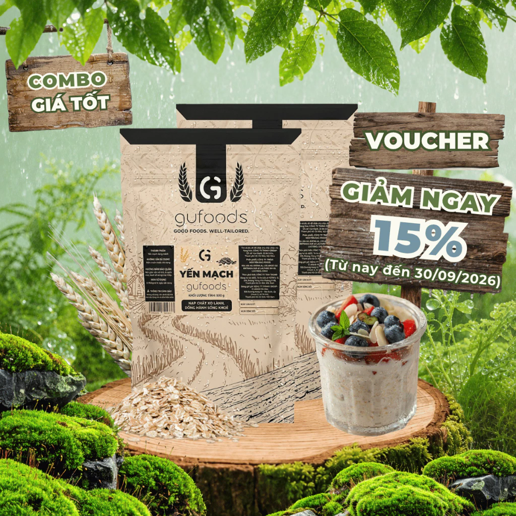 [1kg] Combo 2 Yến mạch tươi cán mỏng (cán dẹt) GUfoods - Healthy, Tập gym (mỗi túi zip 500g)
