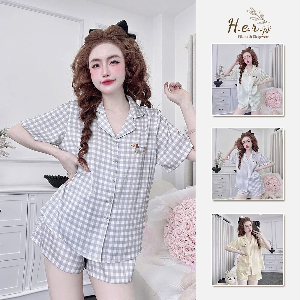 Bộ đồ ngủ nữ mặc nhà HER Pijama lụa latin tơ tằm cao cấp cộc đùi họa tiết dễ thương