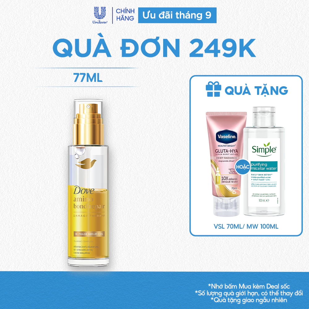 Serum & Dầu dưỡng Dove 2 trong 1 chứa 7% Amino Acid cho tóc bóng 5X
