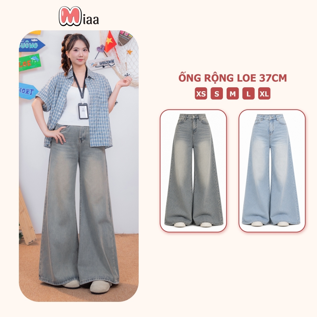 Quần Jean Ống Rộng 37cm MIAA Màu Retro Cạp Cao Siêu Tôn Dáng, Quần Bò Ống LOE…