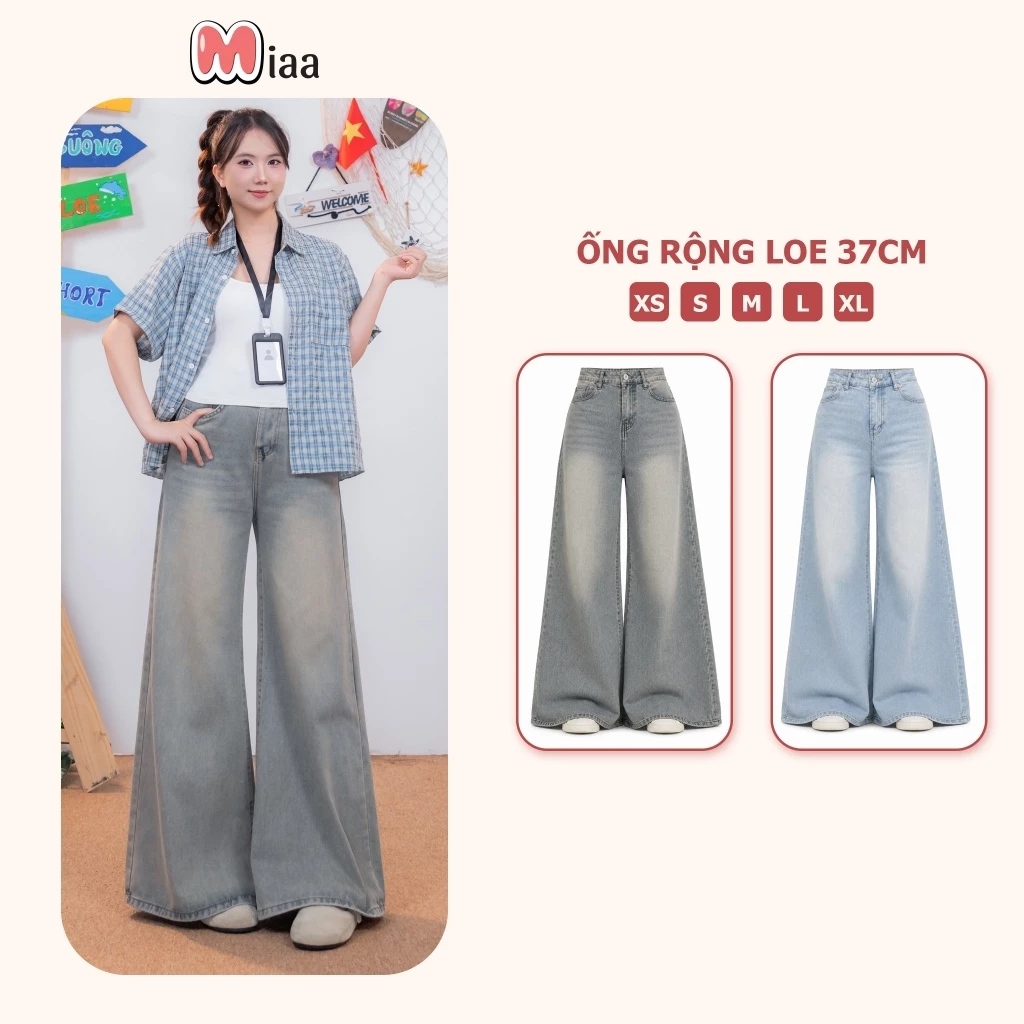 Quần Jean Ống Rộng 37cm MIAA Màu Retro Cạp Cao Siêu Tôn Dáng, Quần Bò Ống LOE  RỘNG Đủ Size Nhiều Màu_Ống 37cm