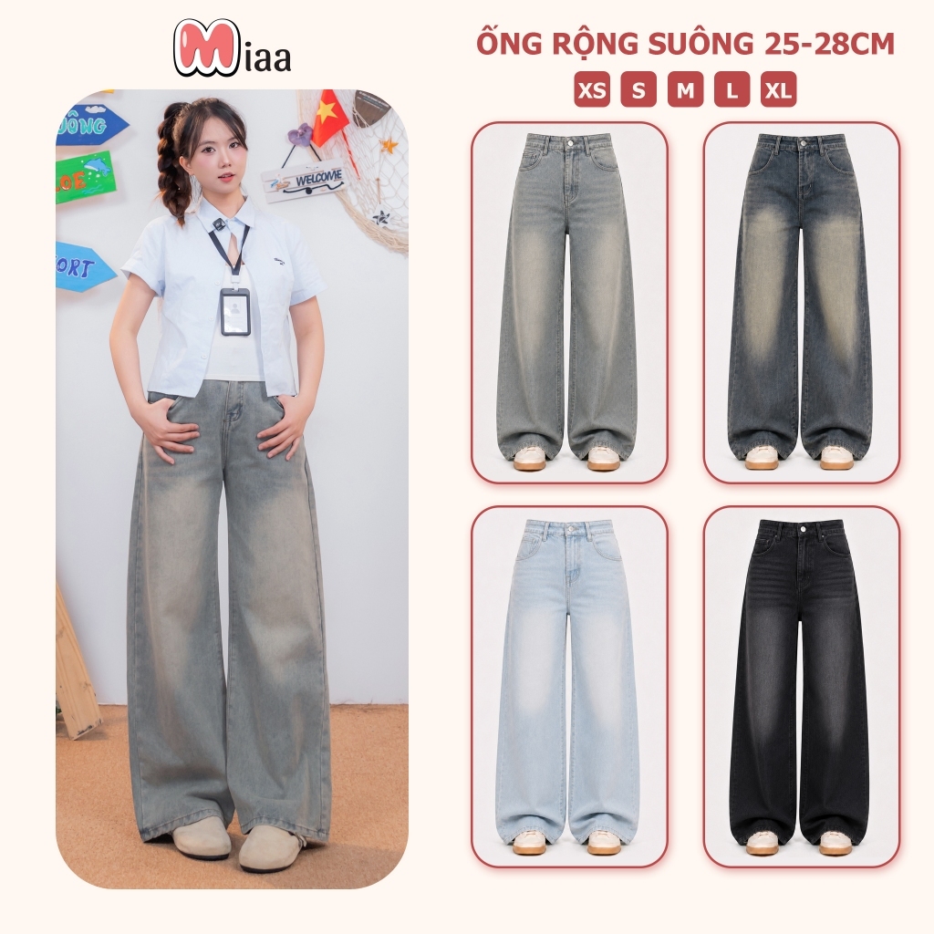 Quần Jeans Ống Rộng Suông MIAA Cạp Cao Màu RETRO , Quần Bò Ống Suông Ver 1…