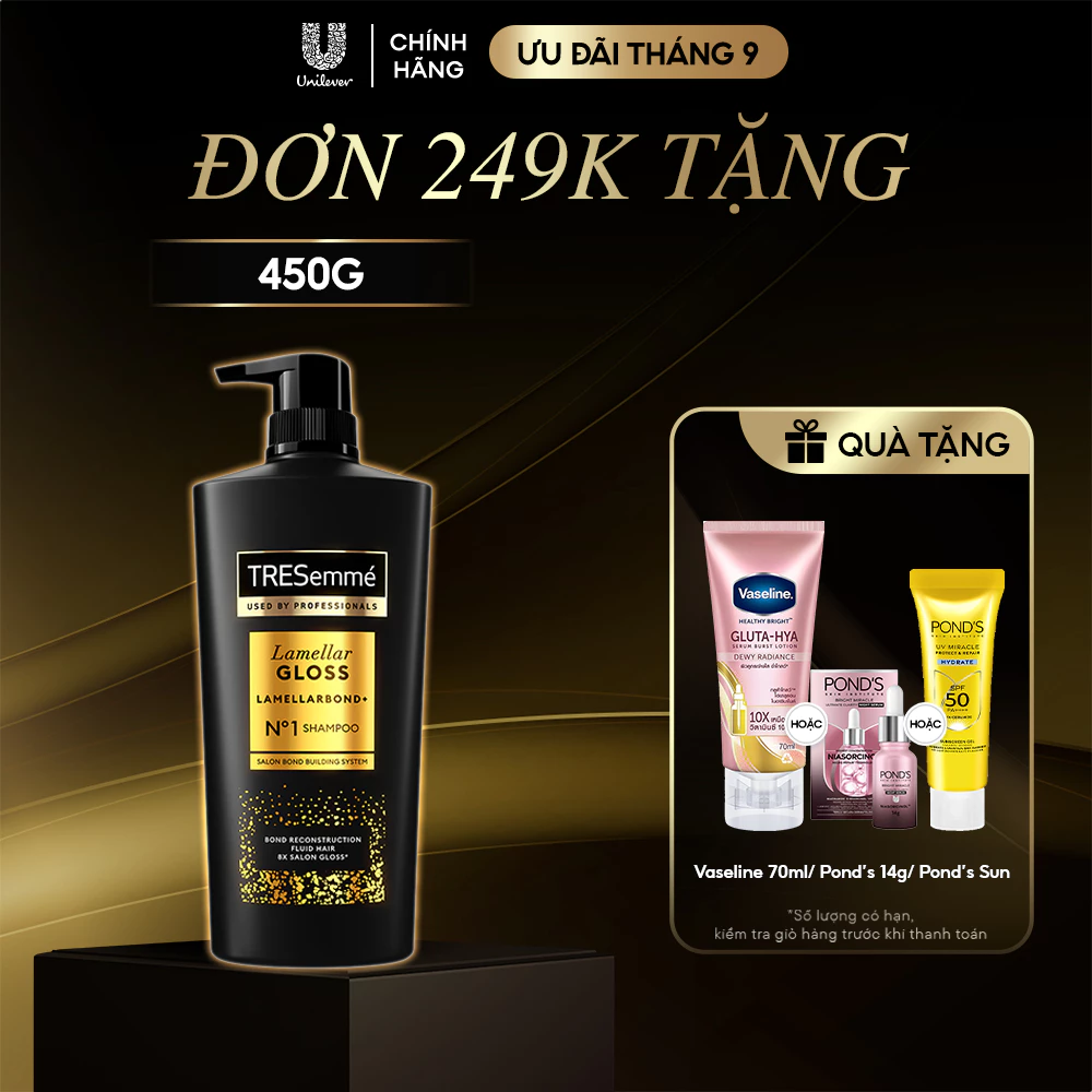 Dầu gội TRESemme Lamellar Gloss LamellarBond+ Phủ Bóng 8X Chuẩn Salon 450g