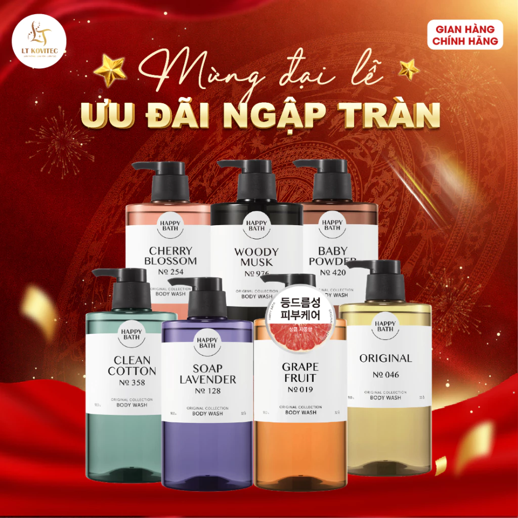 Sữa Tắm Happy Bath Hương Nước Hoa Dưỡng Trắng, Cấp Ẩm Se Khít Lỗ Chân Lông, Tẩy Da Chết Nhẹ Chai Lớn