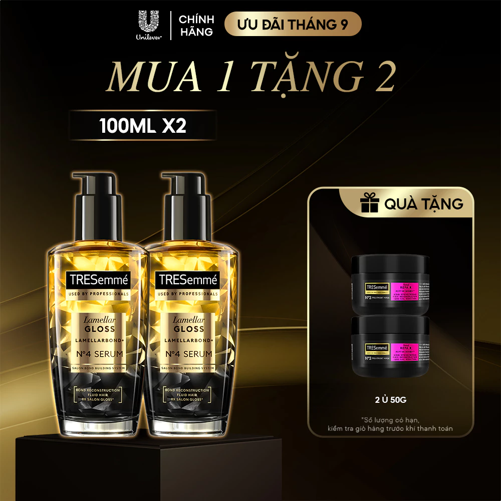 Combo 2 Serum TRESemme Lamellar Gloss LamellarBond+ Phủ Bóng 8X Chuẩn Salon 100ml