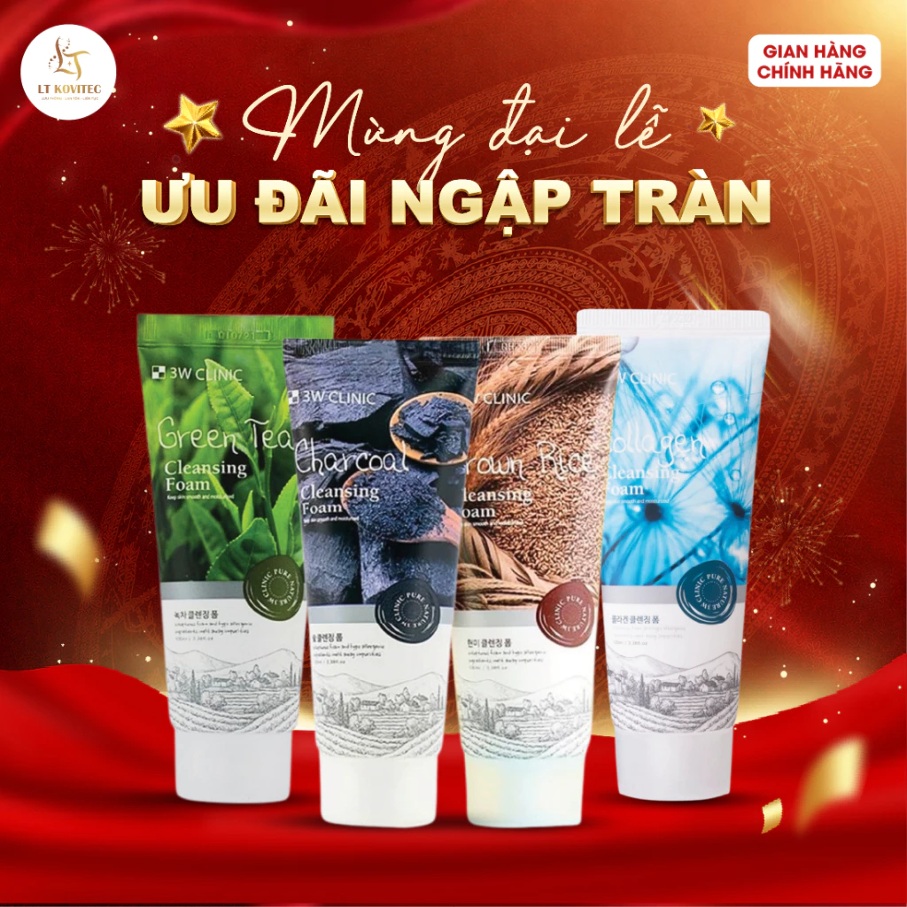 Sữa rửa mặt 3W Clinic Hàn Quốc 100ml cấp ẩm, làm sạch da loại bỏ bụi chiết xuất thành phần tự nhiên