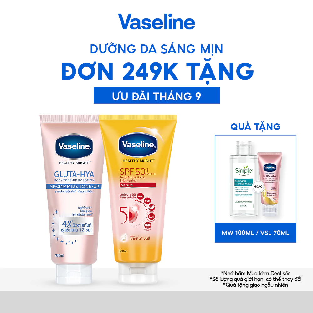 Combo Dưỡng Thể Vaseline Chống Nắng & Dưỡng Sáng 300mlx2