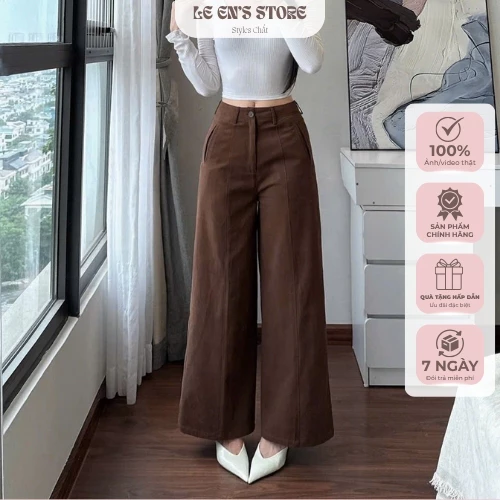 Quần suông nữ kaki jeans cạp cao ống rộng tôn dáng, quần dài phong cách hàn quốc đi làm đi chơi-Q148
