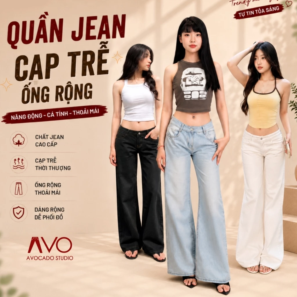 Quần Jean Cạp Trễ Y2K Vibes Âu Mỹ by Avo Avocado Dáng Dài Basic Ống Suông Đáy Ngắn Thấp (Sẵn, ảnh thật)