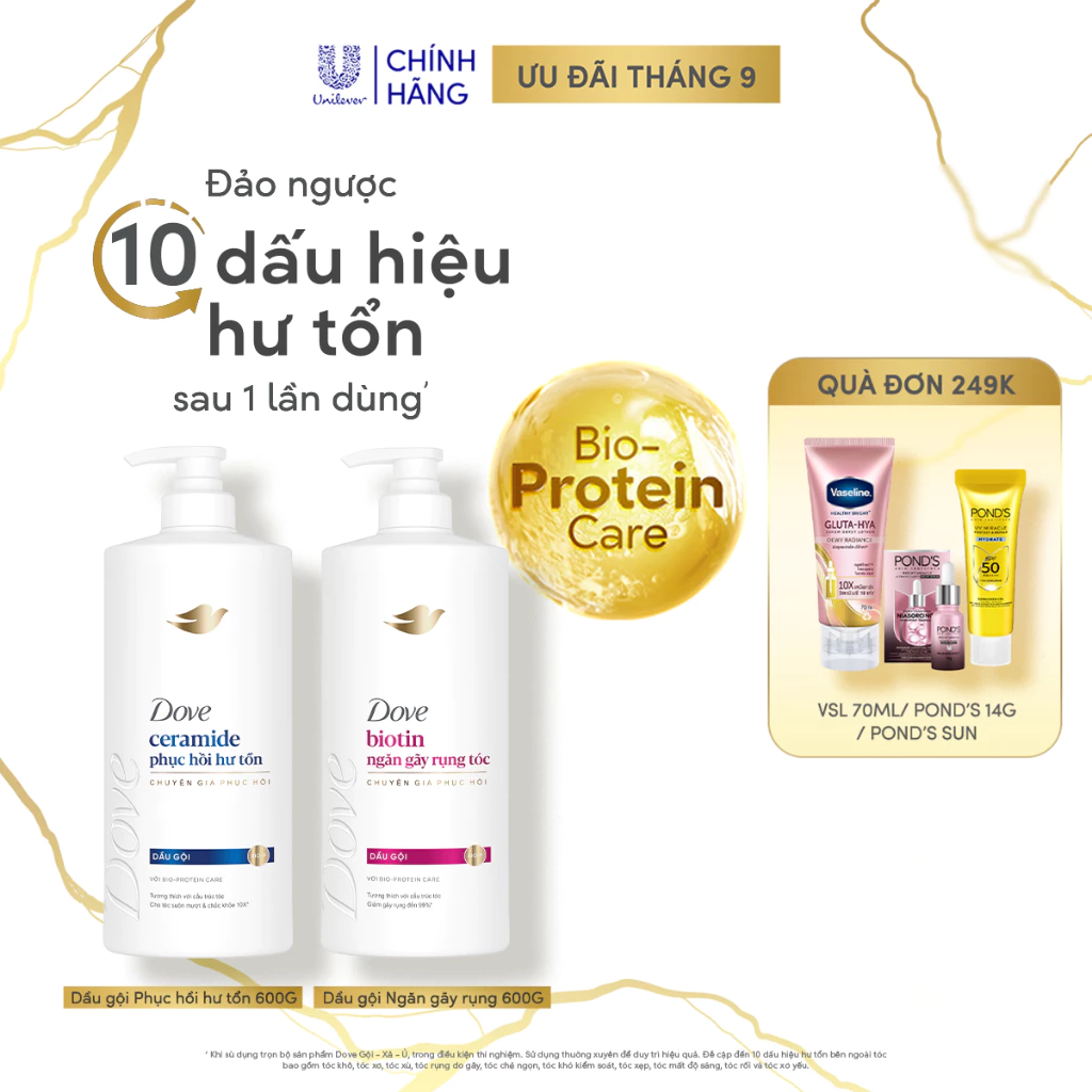Dầu gội Dove Ceramide Phục hồi hư tổn/ Biotin Ngăn gãy rụng tóc 640G/600G
