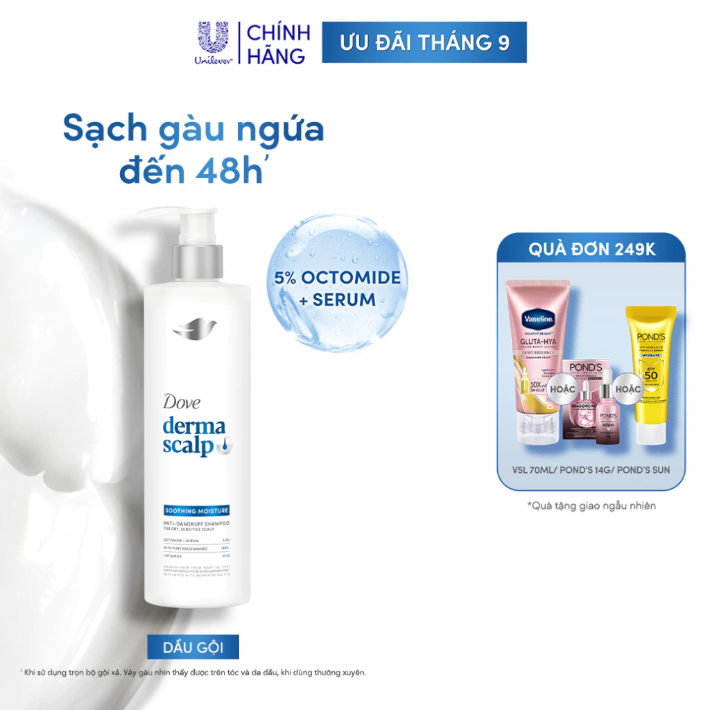 Dầu Gội Sạch Gàu & Tóc Mềm Mượt Dove Derma Soothing Mới 350G'