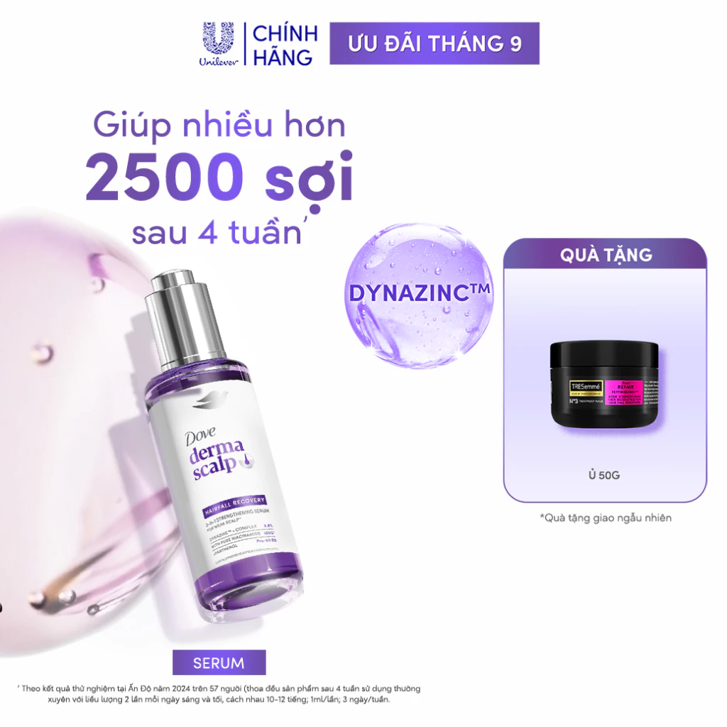 Serum Giảm rụng & Giúp tóc Phồng Dày Dove Derma Hairfall Recovery 3-in-1 Strengthening Mới 45ML*