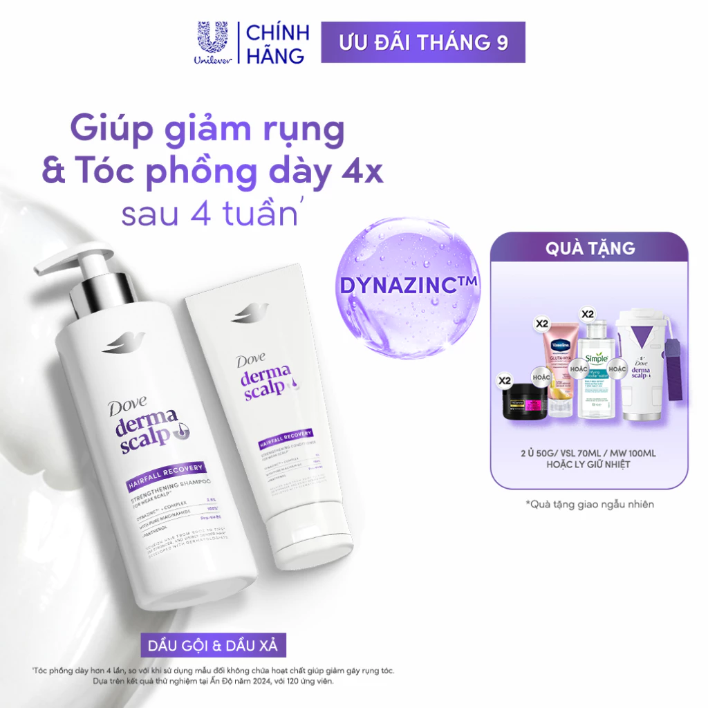 Combo Gội Xả Giảm rụng & Giúp tóc Phồng dày Dove Derma Hairfall Mới 350G, 300G *