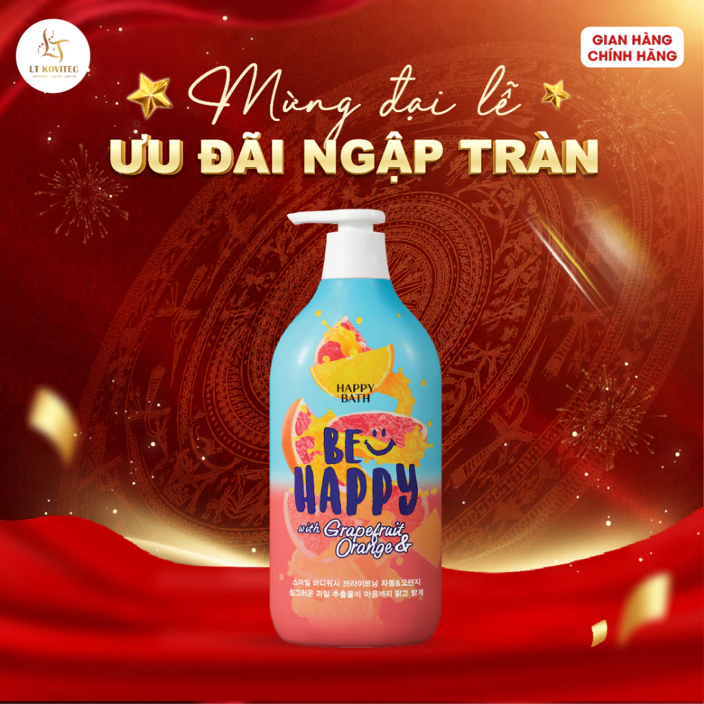 Sữa Tắm Happy Bạth Ngăn Ngừa Các Dấu Hiệu Lão Hóa Da, Sữa Tắm Hương Bưởi Tươi Mát  Cải Thiện Da Xỉn Màu 900g