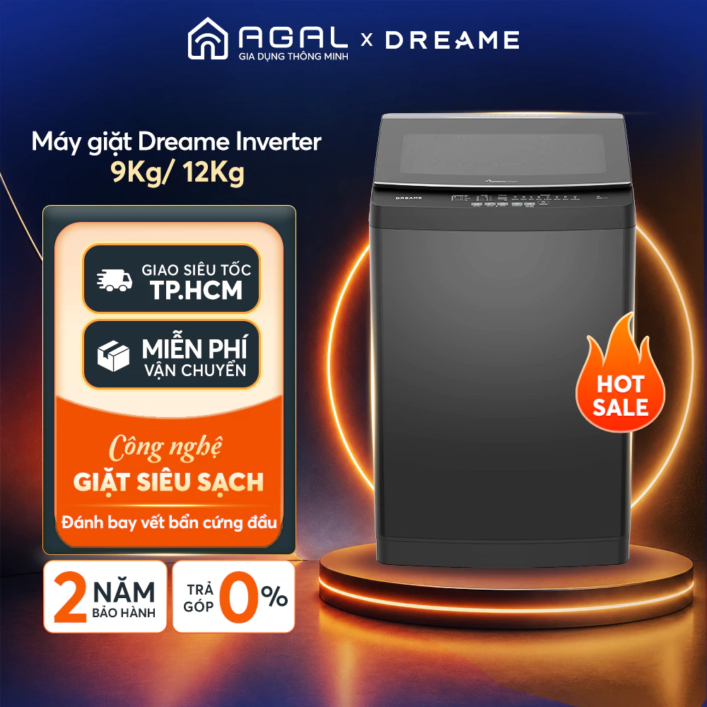 |SALE SỐC| Máy giặt Dreame 9/12KG Inverter Tiết kiệm điện, Trả góp 0% - DWT09V31BASE/ DWF12L21SASE