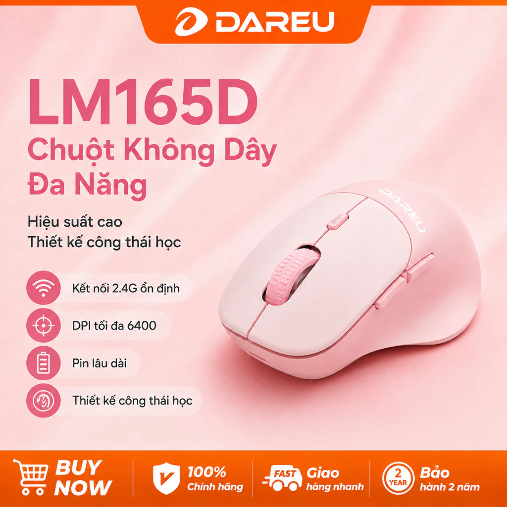DAREU LM165D Chuột Gaming Không Dây 2.4G DPI 6400 1000Hz, Chuột Máy Tính Không Dây Công Thái Học, Pin Lâu Cho PC Laptop