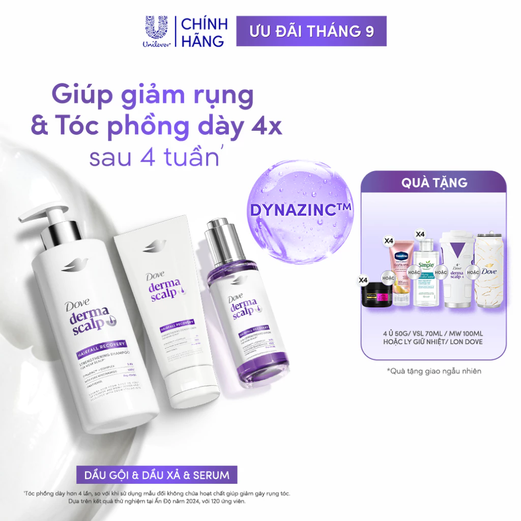 Bộ Gội - Xả - Serum Giảm rụng & Giúp tóc Phồng dày Dove Derma Hairfall Mới 350G, 300G, 45ML*