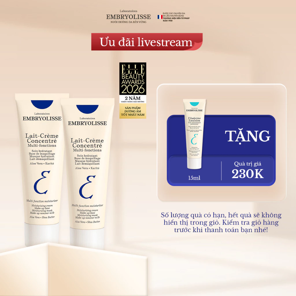 [Livestream X EMB] Combo 2 Kem Dưỡng Ẩm Phục Hồi Embryolisse Lait Creme Concentre 75ml