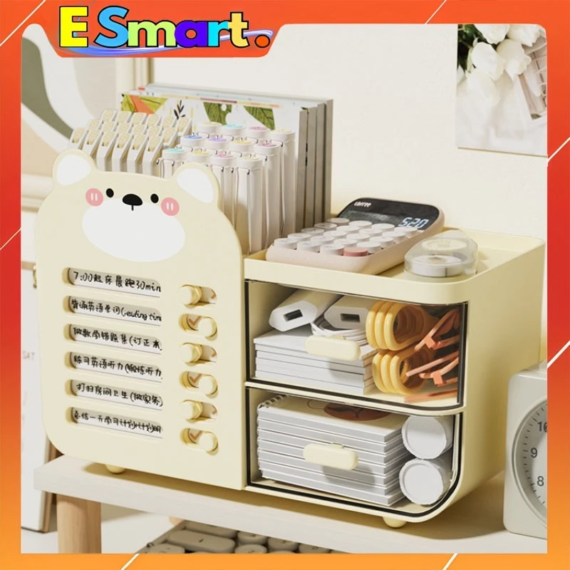 Tủ Đựng Đồ Đa Năng Hình Gấu Để Bàn - Hộp Đựng Đồ Mỹ Phẩm Mini Decor Bàn Học, Bàn Làm Việc Có Ngăn Kéo Và Giá Đựng Bút