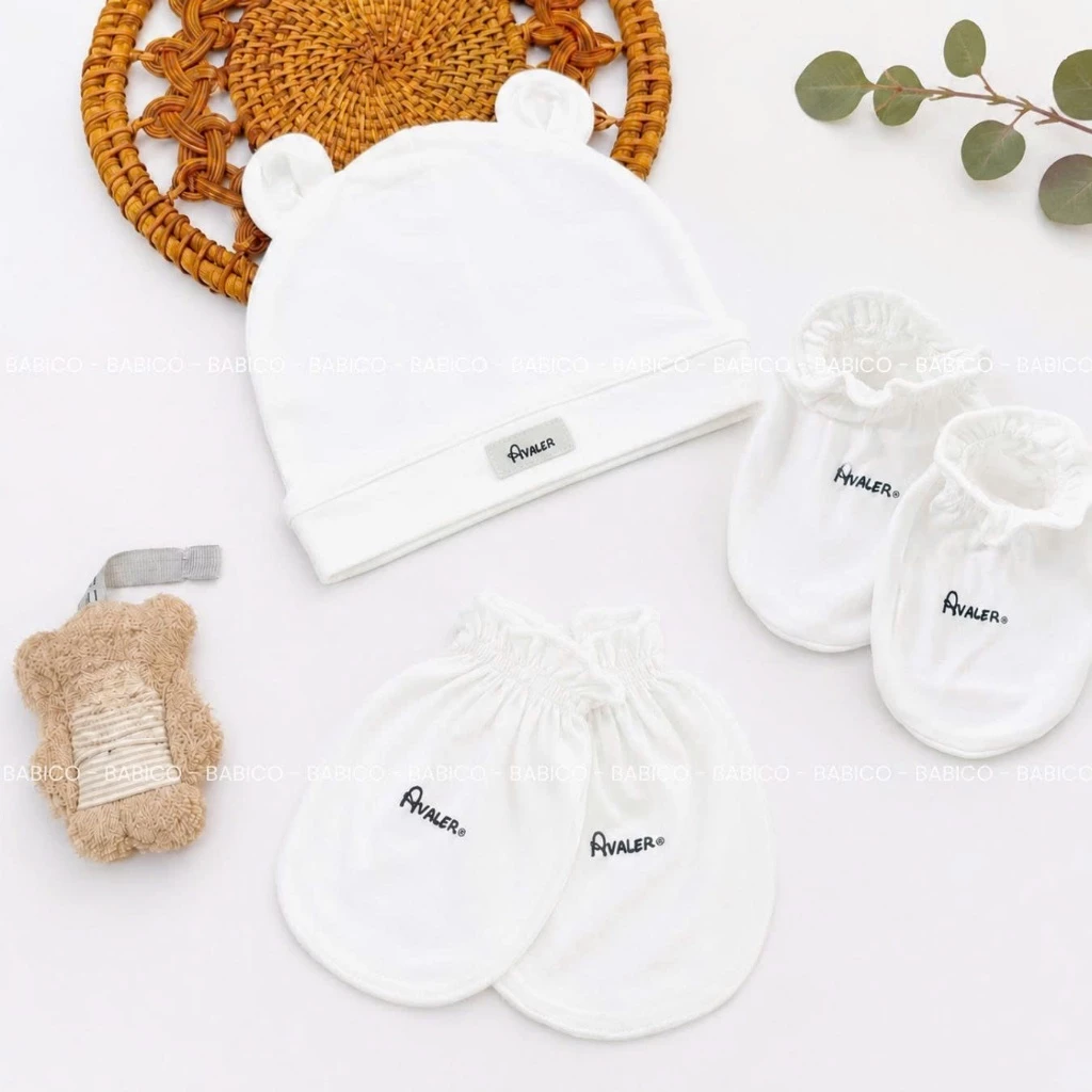 Set Mũ Và Bao Tay Chân Bo Chun Avaler Vải Sợi Tre Cao Cấp Mềm Thoáng, Chun Kép Không Hằn Da Cho Bé Sơ Sinh
