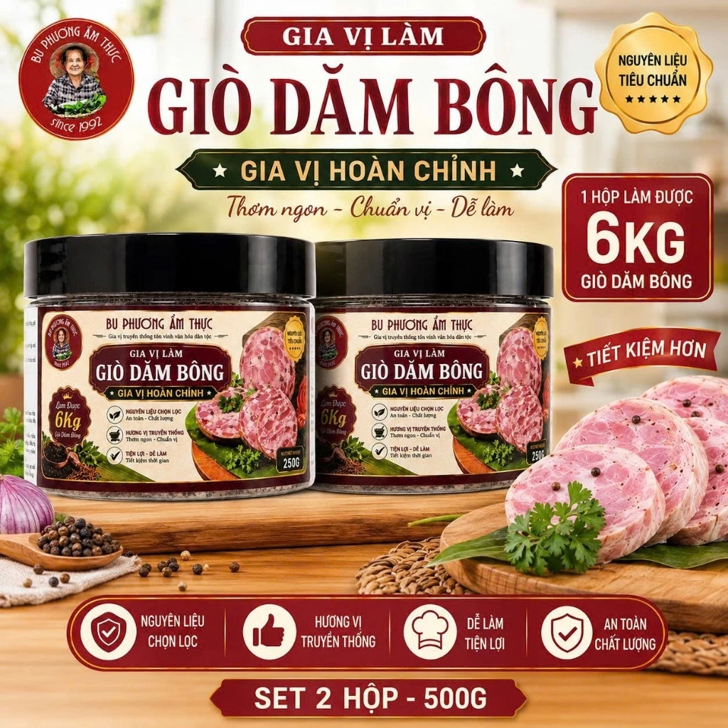 Hộp Gia Vị Làm Giò Dăm Bông 250G (Làm Được 6kg Giò) - Thương Hiệu Bu Phương Ẩm Thực (Vị Ngon Đậm Đà)