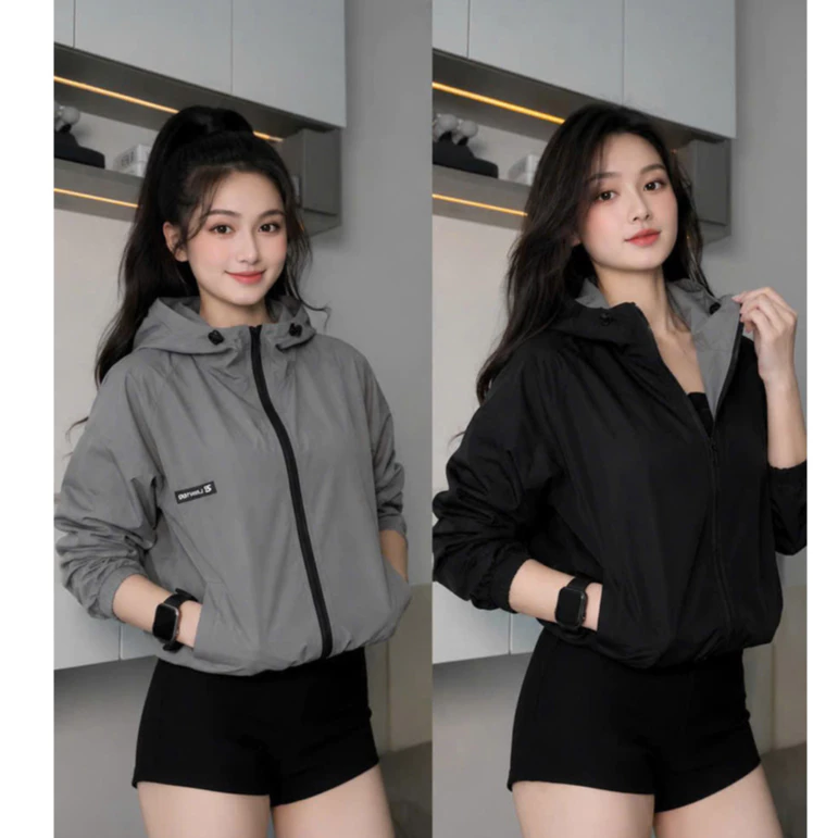 (May đẹp - 2 LỚP ) Áo Khoác Dù Nữ 2 Mặt Logo Thêu Cao Cấp Chống Nắng Chống Nước Nhẹ Có Nón Form Đẹp M-XXL K&B FASHION