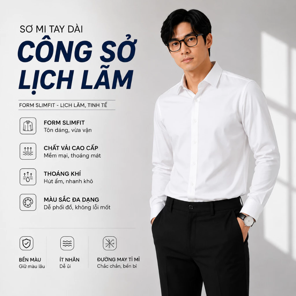 Áo Sơ Mi Nam Tay Dài Vải Lụa Không Nhăn Nhiều Màu, Áo Sơ Mi Tay Dài Thời Trang GEN ALPHA