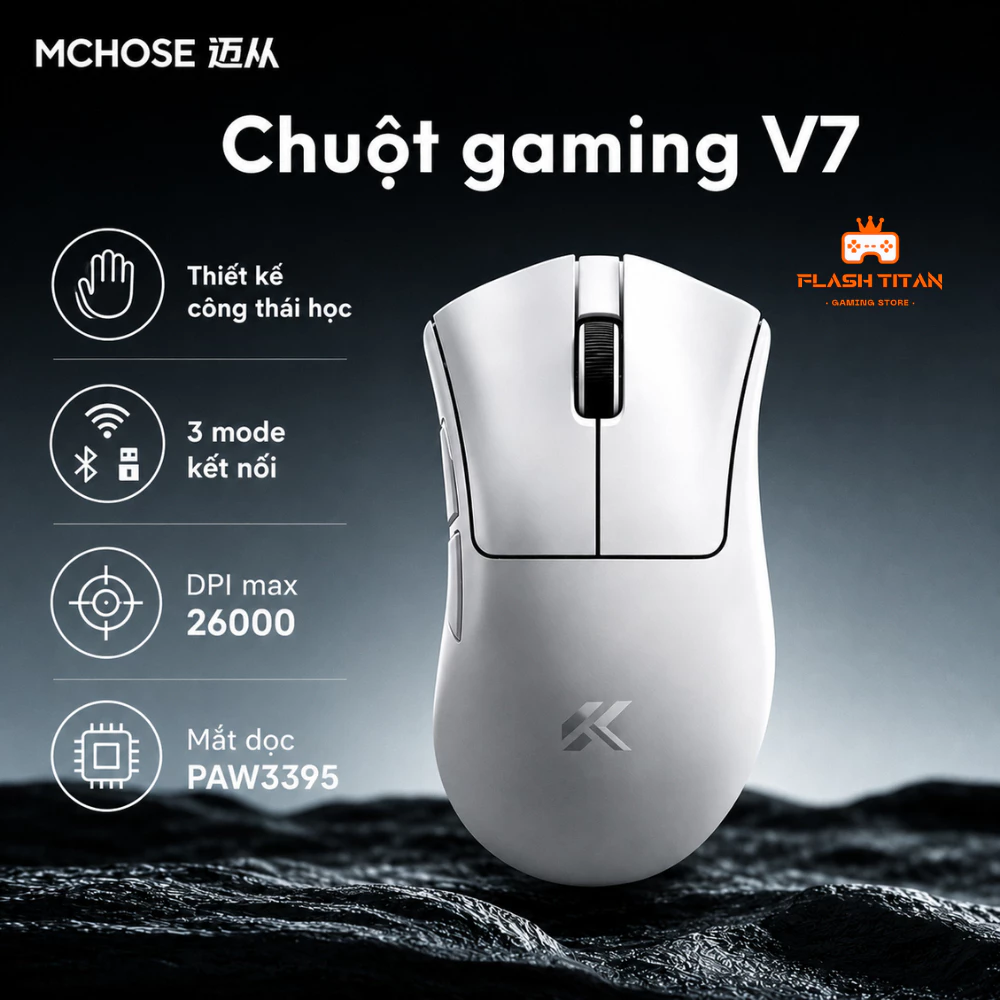 Chuột Gaming Không Dây Mchose V7 - Sensor PAW3395 - Thiết kế công thái học,Dùng cho PC,laptop Chơi Game FPS, Văn Phòng