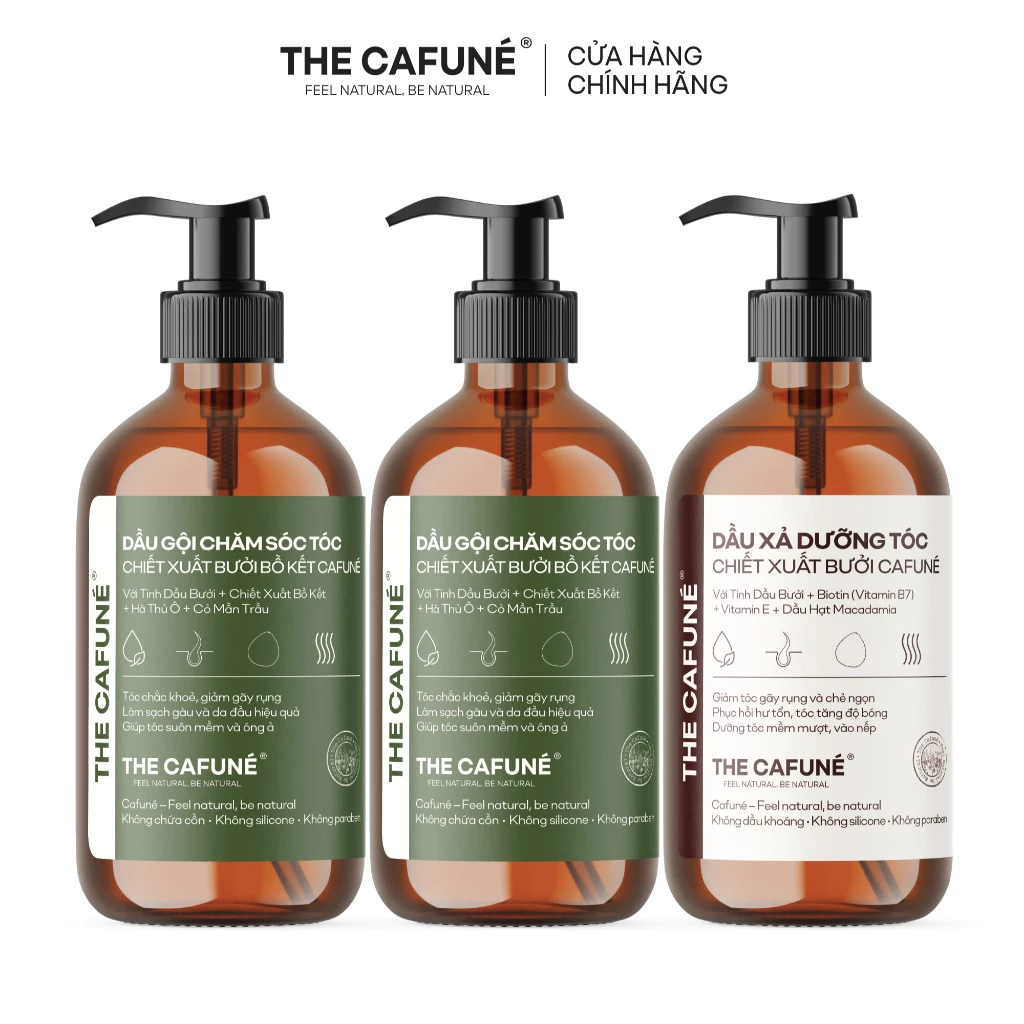 [COMBO GIẢM 20%] Combo 2 Dầu Gội Bưởi Bồ Kết + 1 Chai Dầu Xả Bưởi The Cafuné 450ml, Giúp Tóc Giảm Gãy Rụng